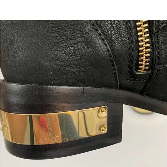 Vince Camuto Women’s Size 6 Winchell Moto Boots Black Leather Gold Hardware New