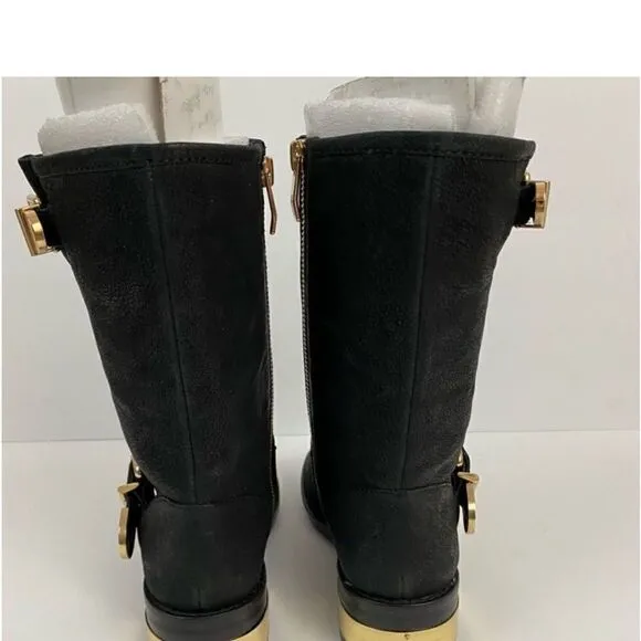 Vince Camuto Women’s Size 6 Winchell Moto Boots Black Leather Gold Hardware New