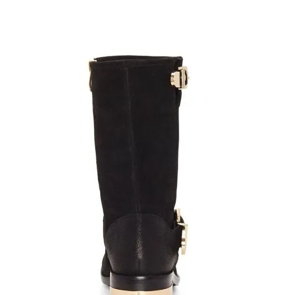 Vince Camuto Women’s Size 6 Winchell Moto Boots Black Leather Gold Hardware New
