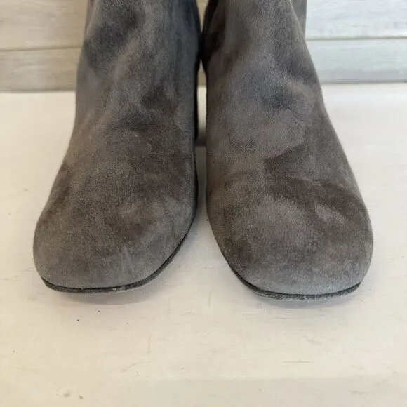 Vince Gray Suede Block Heel Ankle Boots Booties Side Zip Minimalist Women’s 6 M