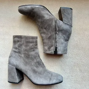 Vince Gray Suede Block Heel Ankle Boots Booties Side Zip Minimalist Women’s 6 M