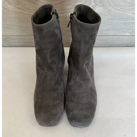 Vince Gray Suede Block Heel Ankle Boots Booties Side Zip Minimalist Women’s 6 M
