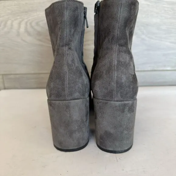 Vince Gray Suede Block Heel Ankle Boots Booties Side Zip Minimalist Women’s 6 M