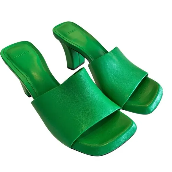 Vince Heeled Sandal Lulu Women's Green Mule Sz 8.5 EUR 39 NWOT Display
