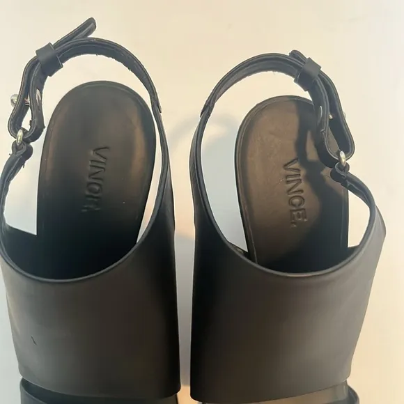 Vince Karen Black Leather Slingback Wedges 8.5