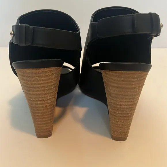 Vince Karen Black Leather Slingback Wedges 8.5