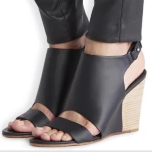 Vince Karen Black Leather Slingback Wedges 8.5