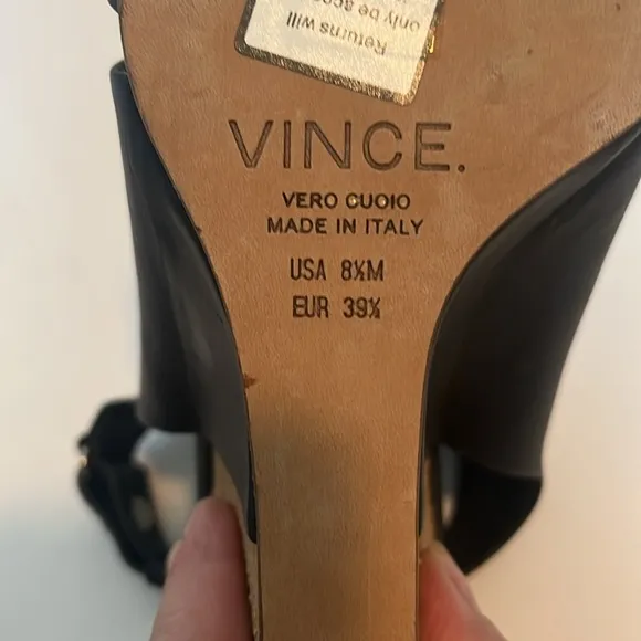 Vince Karen Black Leather Slingback Wedges 8.5