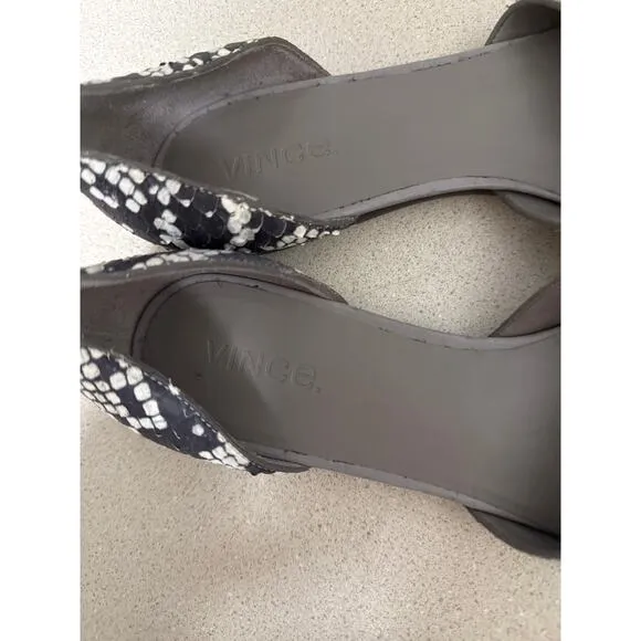 Vince Women Classic Leather Snake Skin Pointed Toe Flats Size 8