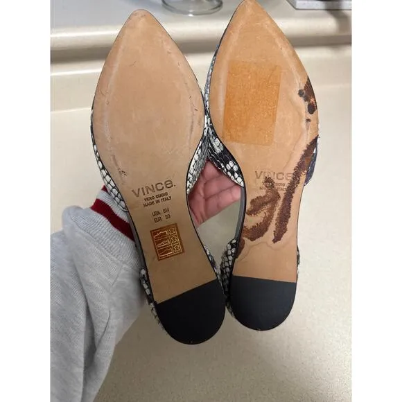 Vince Women Classic Leather Snake Skin Pointed Toe Flats Size 8