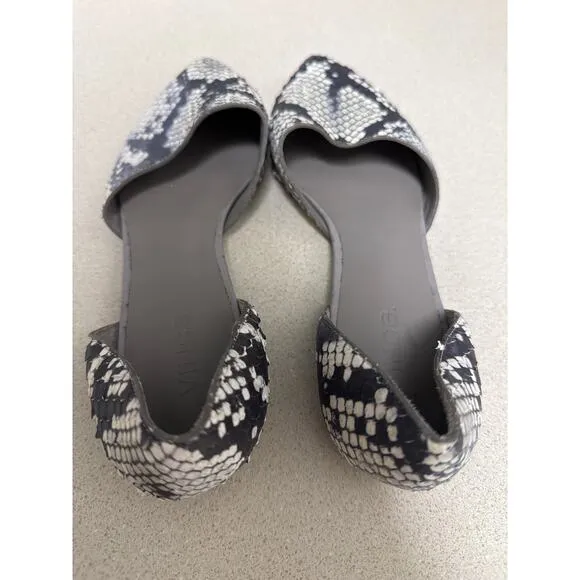 Vince Women Classic Leather Snake Skin Pointed Toe Flats Size 8