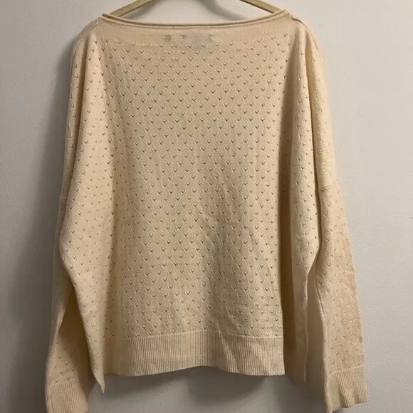 Vince Wool and Cashmere Perforated/Eyelet Long Sleeve Sweater - Beige- Size S
