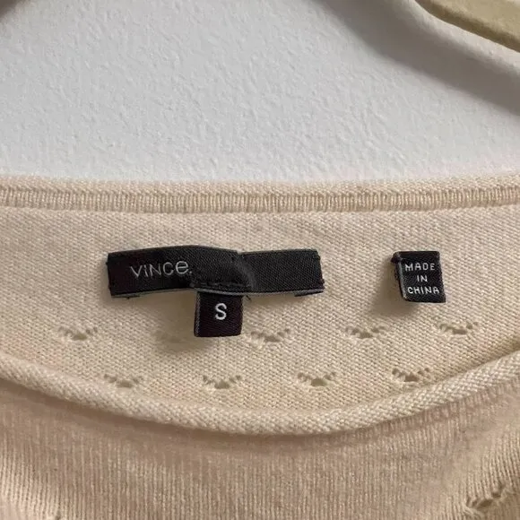 Vince Wool and Cashmere Perforated/Eyelet Long Sleeve Sweater - Beige- Size S