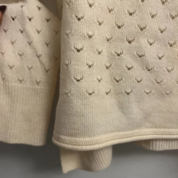 Vince Wool and Cashmere Perforated/Eyelet Long Sleeve Sweater - Beige- Size S