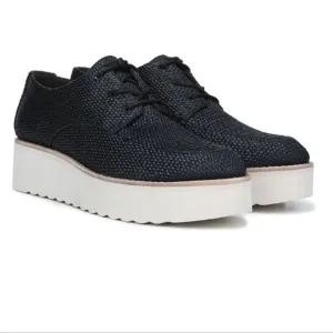 Vince Zina Raffia Woven Platform Derby Black Oxford Shoes Size 7