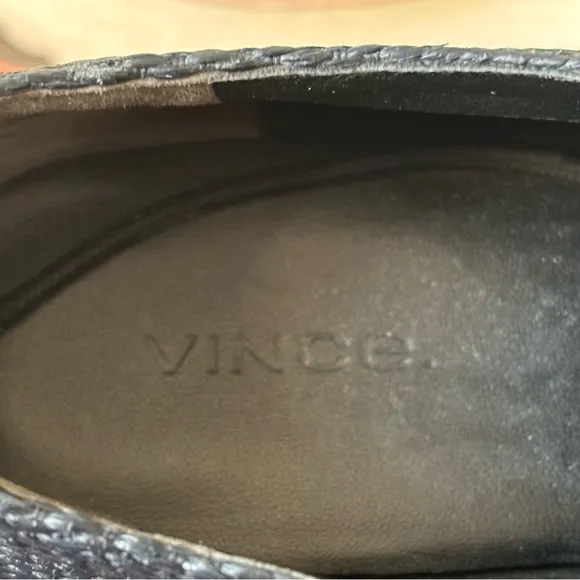 Vince Zina Raffia Woven Platform Derby Black Oxford Shoes Size 7