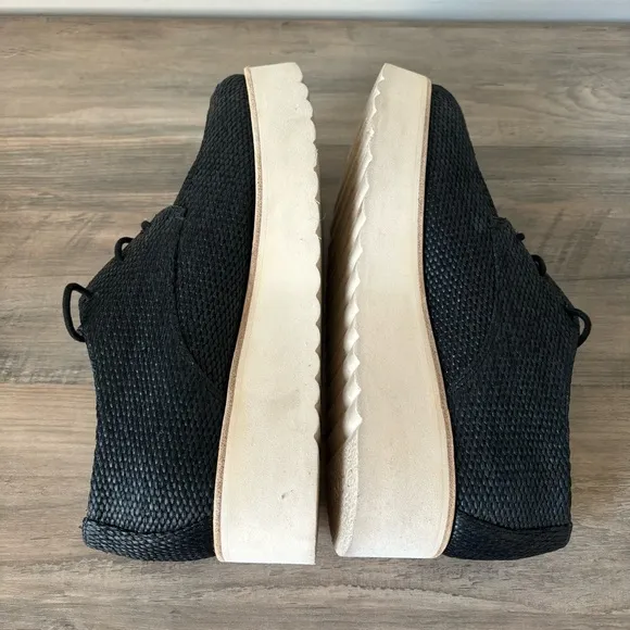 Vince Zina Raffia Woven Platform Derby Black Oxford Shoes Size 7