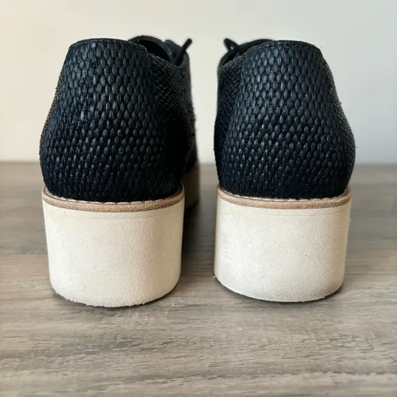 Vince Zina Raffia Woven Platform Derby Black Oxford Shoes Size 7