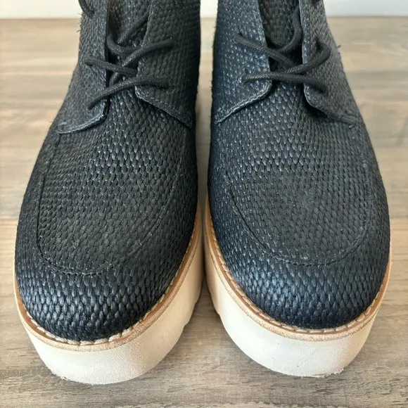 Vince Zina Raffia Woven Platform Derby Black Oxford Shoes Size 7