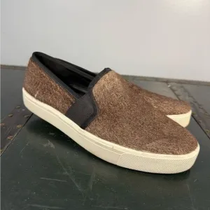 Vince Brown Leather Calf Fur Slip On Shoes Sneakers Women's Size US 9.5M EUR 41