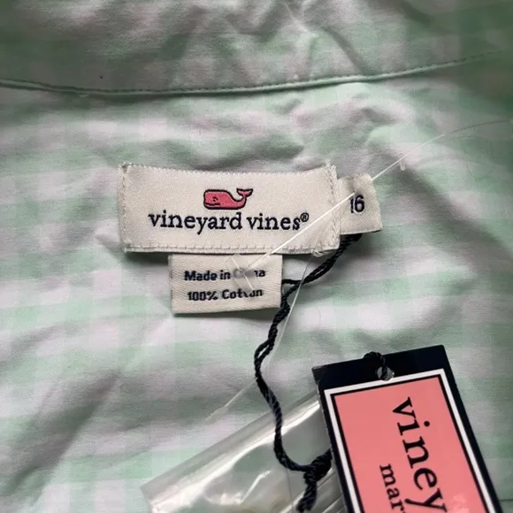 Vineyard Vines Classic Fit Green Gingham Tucker Yarn Shirt Button Up, Size 16