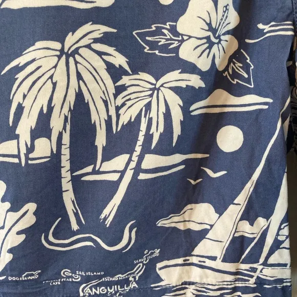 Vineyard Vines Mens Anguilla Map, Palm Trees &amp; Boat Print 7” Breaker Sho…
