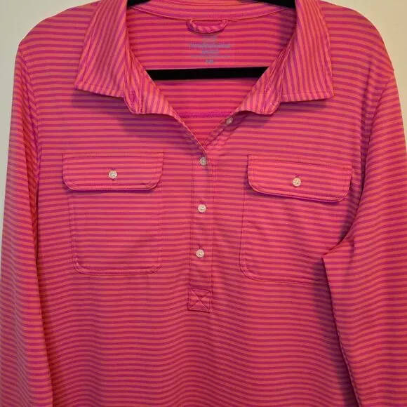 Vineyard Vines Pink &amp; Orange Striped Lightweight Sankaty Margo Shirt Dress