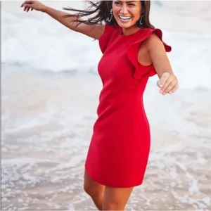 Vineyard Vines Red Ruffle Flutter Sleeve Mini Dress NWT