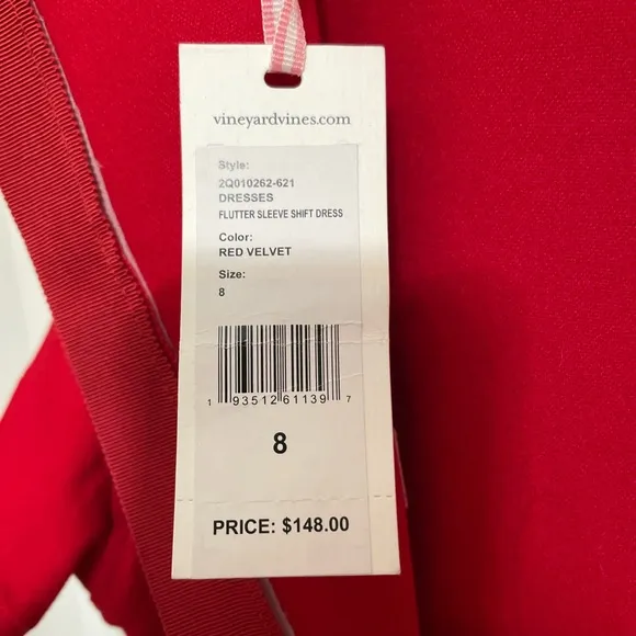 Vineyard Vines Red Ruffle Flutter Sleeve Mini Dress NWT