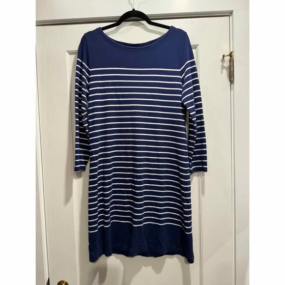 Vineyard Vines Striped Simple Boatneck Dress Deep Bay Blue XL Nautical Preppy