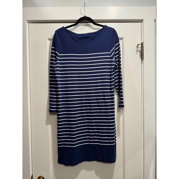 Vineyard Vines Striped Simple Boatneck Dress Deep Bay Blue XL Nautical Preppy