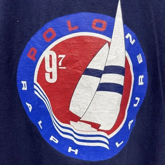 Vintage 90s Polo Ralph Lauren T-Shirt Sailing Boat Pocket Tee Single Stitch XL