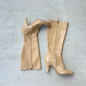 Vintage Antonio Melani Banana Italian‎ Leather Heeled High Boots Size 7 1/2 M