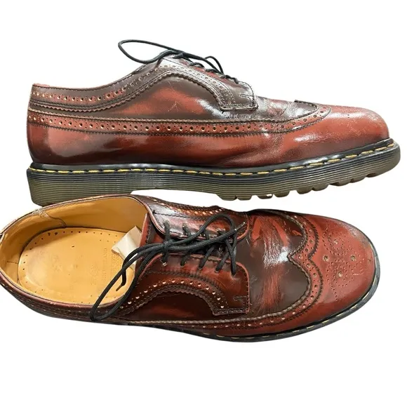 Vintage Dr Marten Brogue Wingtip Red-Brown Leather Oxford Derby Made In England