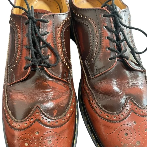 Vintage Dr Marten Brogue Wingtip Red-Brown Leather Oxford Derby Made In England
