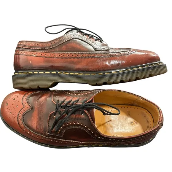 Vintage Dr Marten Brogue Wingtip Red-Brown Leather Oxford Derby Made In England