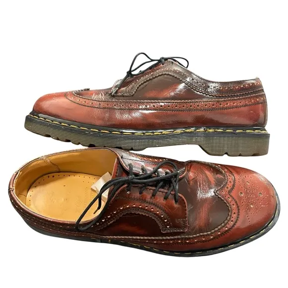 Vintage Dr Marten Brogue Wingtip Red-Brown Leather Oxford Derby Made In England