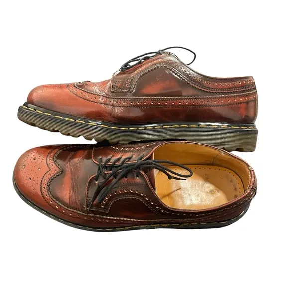 Vintage Dr Marten Brogue Wingtip Red-Brown Leather Oxford Derby Made In England