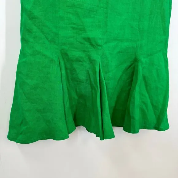 Vintage Escada Margaretha Lay 100% Green Linen Skirt 40 Mermaid Button Up Back