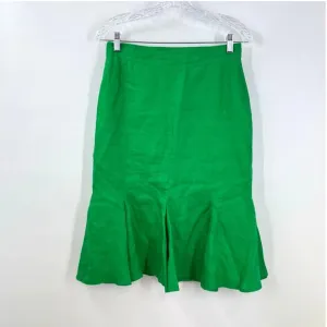 Vintage Escada Margaretha Lay 100% Green Linen Skirt 40 Mermaid Button Up Back