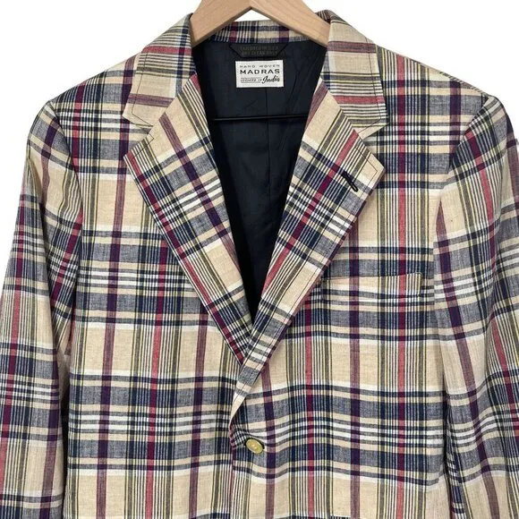 Vintage GANT Madras 60's Handloom Plaid Sports Coat Blazer Jacket Mens 20