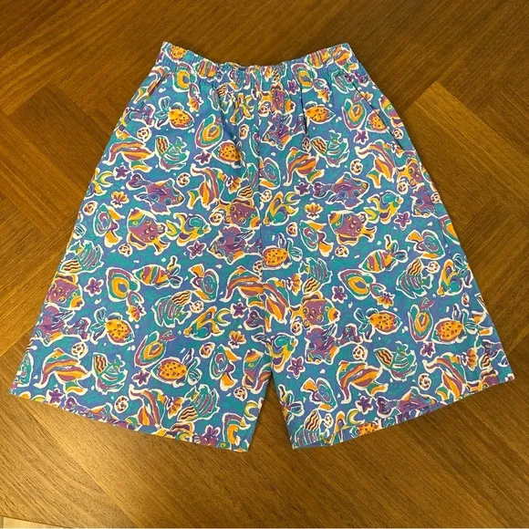 Vintage Jantzen Coordinating Set Top Bermuda Shorts Fish Print 70s 80s Womens M