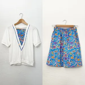Vintage Jantzen Coordinating Set Top Bermuda Shorts Fish Print 70s 80s Womens M