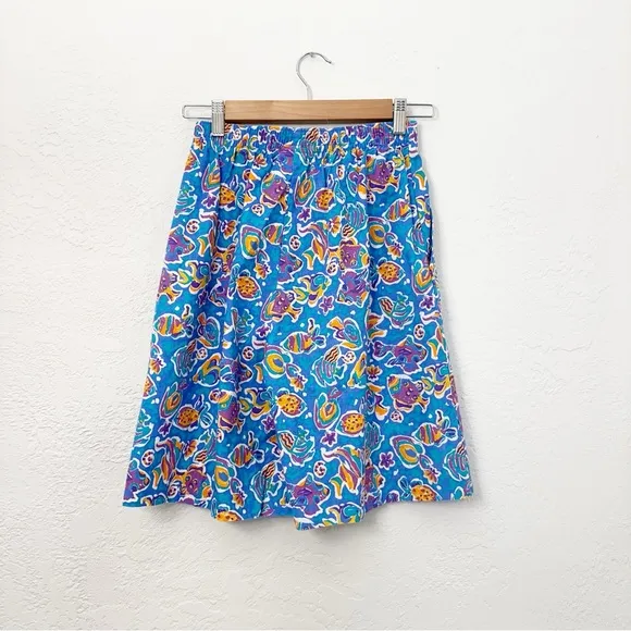Vintage Jantzen Coordinating Set Top Bermuda Shorts Fish Print 70s 80s Womens M