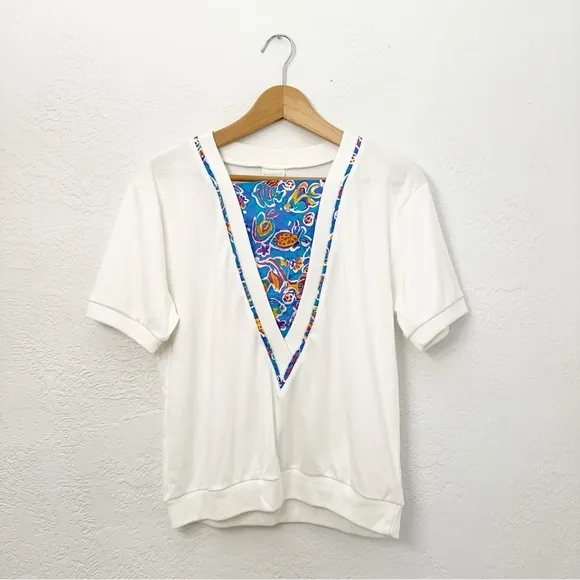 Vintage Jantzen Coordinating Set Top Bermuda Shorts Fish Print 70s 80s Womens M