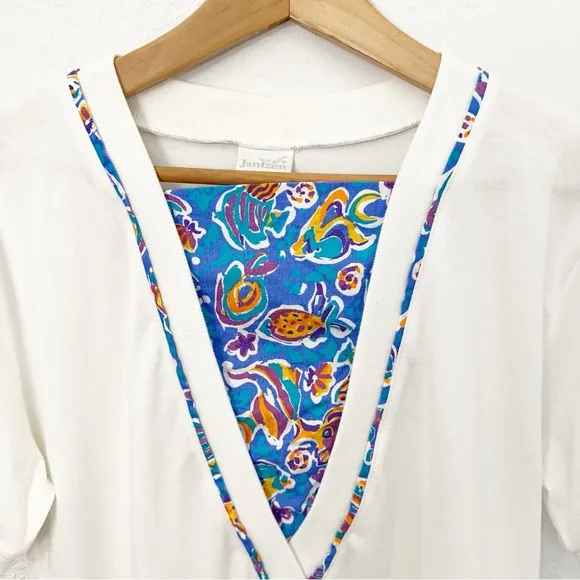 Vintage Jantzen Coordinating Set Top Bermuda Shorts Fish Print 70s 80s Womens M