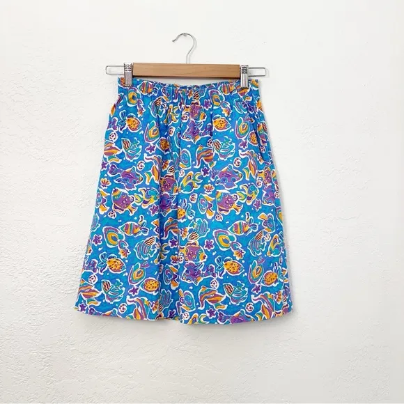 Vintage Jantzen Coordinating Set Top Bermuda Shorts Fish Print 70s 80s Womens M