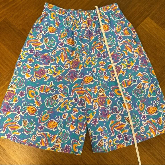 Vintage Jantzen Coordinating Set Top Bermuda Shorts Fish Print 70s 80s Womens M