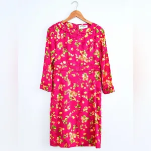 Vintage Lihli at Saks Fifth Avenue Pink Silk Floral Boat Neck Cocktail Dress 8