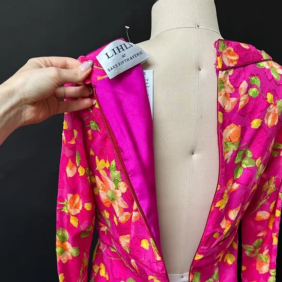 Vintage Lihli at Saks Fifth Avenue Pink Silk Floral Boat Neck Cocktail Dress 8